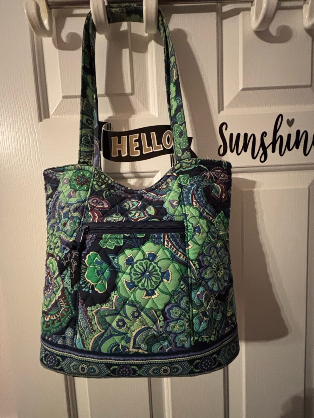 Vera Bradley Rare Rhapsody Paisley Quilted Shoulder Bag Purse Green Blue